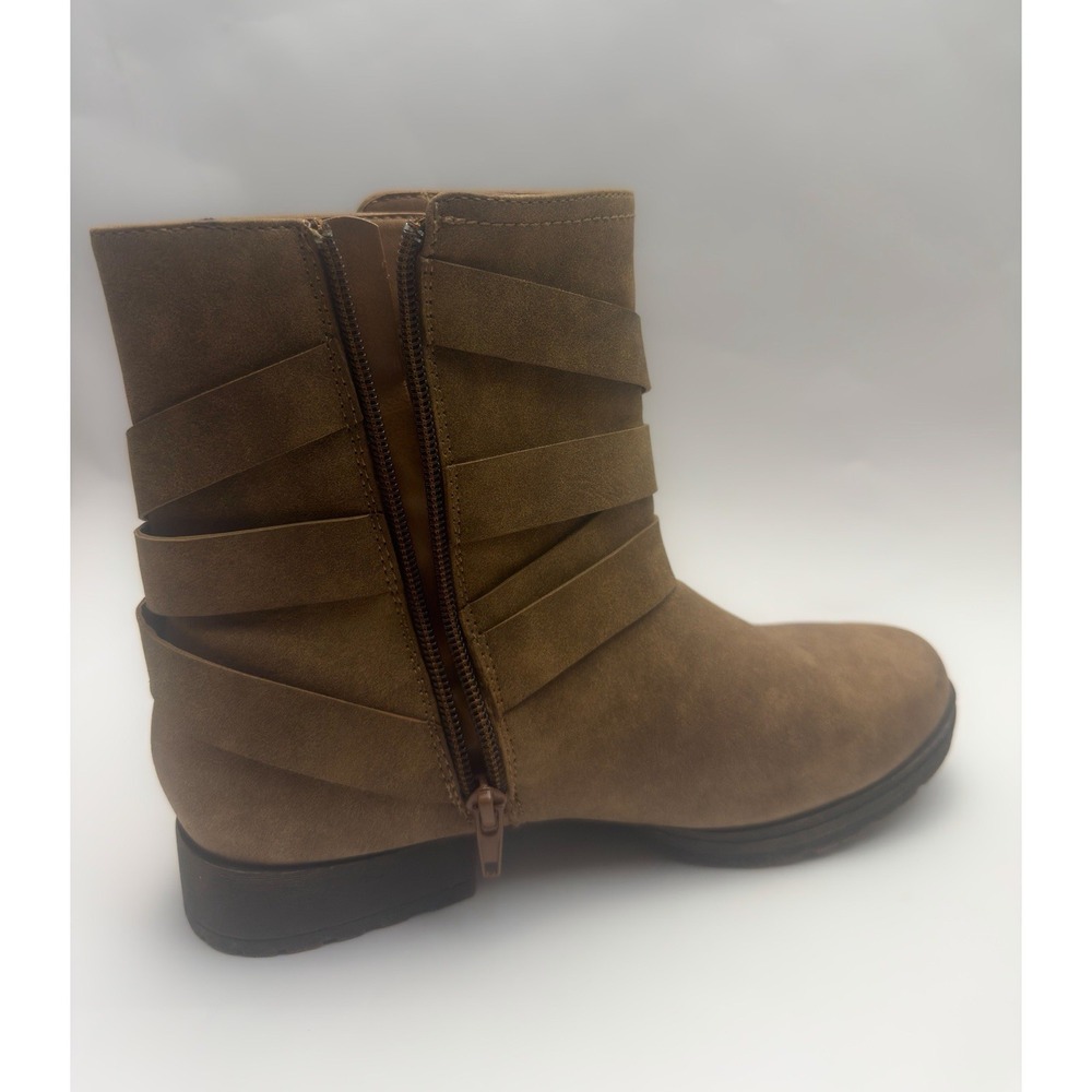 Just Fab Brown Strap Buckle Zip Up Booties Size 7 - Picture 8 of 11